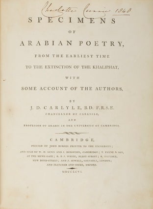 Item #10121 Specimens of Arabian Poetry from the Earliest Time to the Extinction of the...