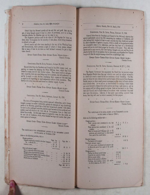 Item #10382 Records of Fort St. George: Selections from Fort St. David Consultations, 1741. n/a.
