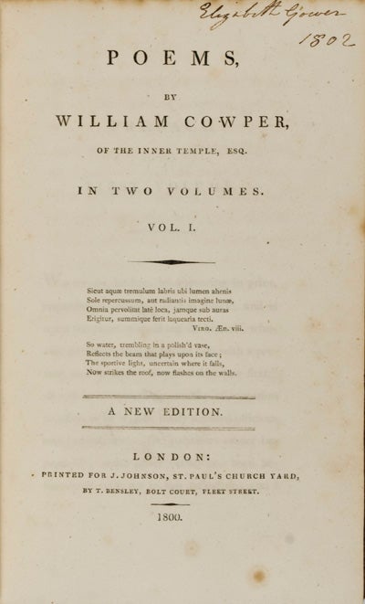 Item #12082 Poems by William Cowper, of the Inner Temple, Esq. In two volumes. William Cowper.