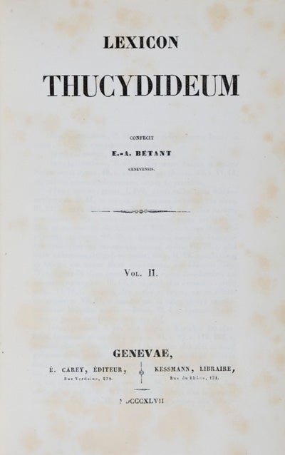 Item #12592 Lexicon Thucydideum. Elie Ami Betant.