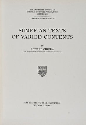 Item #12594 Sumerian Texts of Varied Contents. Edward Chiera
