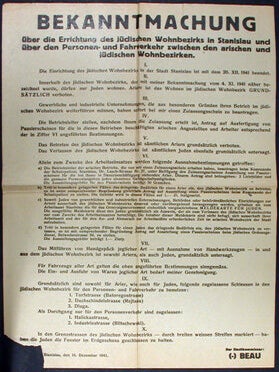 Item #12620 Bekanntmachung über die Errichtung des jüdischen Wohnbezirks in Stanislau und über...
