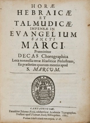 Item #14133 Horae Hebraicae et Talmudicae. Impensae In Evangelium Sancti Marci. [Bound with] In...