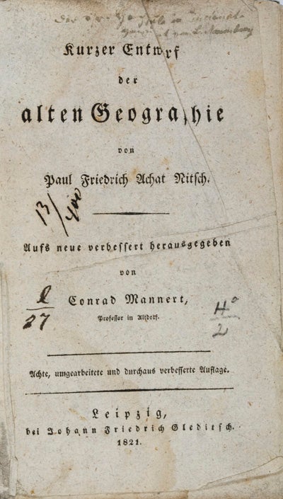 Item #14301 Kurzer Entwurf der alten Geographie. Paul Friedrich Achat Nitsch.