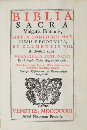 Item #14600 Biblia Sacra Vulgatae Editionis, Sixti V. Pontificis Max. Jussu Recognita, et...