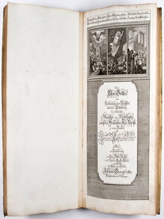Zu der Ehre Gottes und Erbauung des Nächsten absielende Vorbildung der vornehmsten Wercke, Wunder, Wohlthaten und Berichte Gottes, so in den Büchern des Alten Testaments vorkomen zur Auszierung des Heil. Bibel Buchs in 30. schönen Kupffer Blatten vorgestellt auf Kosten und Verlag Johann Georg Cotta, Buchhändler in Tübingen.