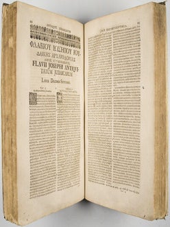 Opera quae extant omnia : nempe, Antiquitatum Judaicarum libri XX Sigismundo Gelenio interprete, De bello Judaico libri VII interprete Rufino Aquilejensi, Liber de vita sua cum interpretatione Gelenii, Adversus Apionem libri II cum versione antiqua à Gelenio emendata, & De Maccabaeis seu de imperio rationis liber cum paraphrasi Erasmi Roterodami : accedit index locupletissimus : juxta editionem Graeco-Latinam Genevensem ad manuscriptos Palatinae bibliothecae codices castigatam quae nunc à pluribus mendis expurgata & praeterea prolegomenis & appendice auctior redditur.