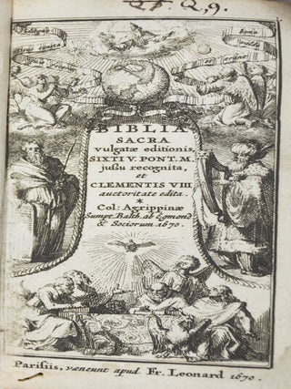 Biblia Sacra Vulgatae Editionis, Sixti V. Pont. M. Jussu Recognita, et Clementis VIII. Auctoritate edita. Col: Agggripppinae. Sumpt. Bath. ab Egmont & Sociorum. 6-volume set (complete)