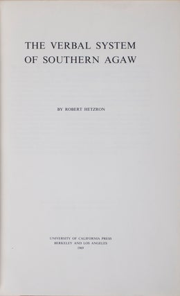 Item #15073 The Verbal System of Southern Agaw. Robert Hetzron