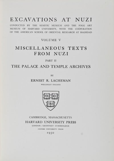 Item #15435 Excavations at Nuzi: Volume V, Miscellaneous Texts from Nuzi (Part II: The Palace and Temple Archives). Ernest R. Lacheman.