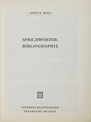 Item #16762 Sprichwörter - Bibliographie. Otto E. Moll