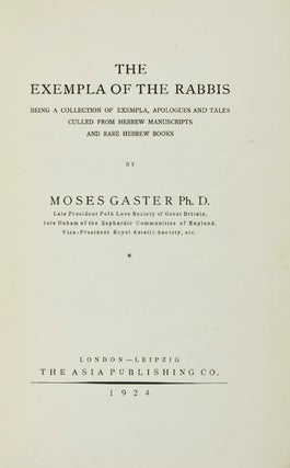 Item #17192 Section III: Palestine (Hebrew), Vol. 1. The Exempla of the Rabbis. Moses Gaster