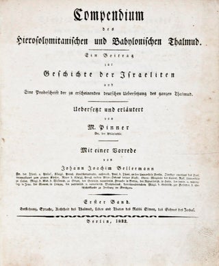 Item #18623 Compendium des Hierosolymitanischen und Babylonischen Thalmud. Ein Betrag zur...