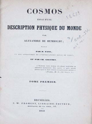 Item #18683 Cosmos. Essai d'une description physique du monde. Traduit par H. Faye, un des...