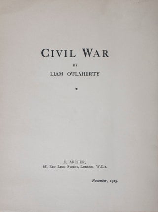Item #22495 Civil War [SIGNED]. Liam O'Flaherty
