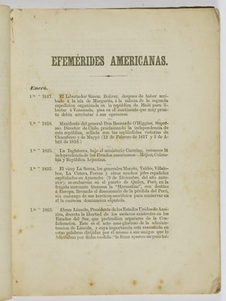 Efemérides Americanas Precedidas de un Bosquejo Histórico sobre el Descubrimiento la Conquista y la Guerra de la Independencia de la America Española (American Anniversaries Preceded by a Historical Sketch on the Discovery, Conquest, and War of Independence of Spanish America)