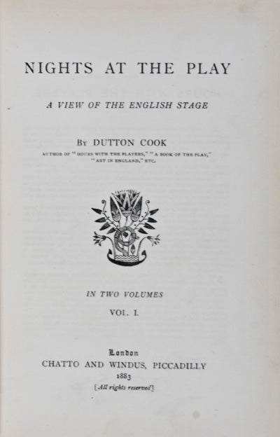Item #22832 Nights at the Play: A View of the English Stage. Dutton Cook.