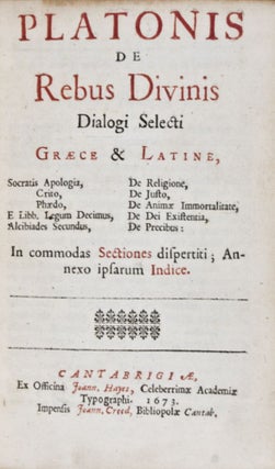 Item #22835 Platonis de Rebus Divinis Dialogi Selecti Graece & Latine ... in commodas sections...