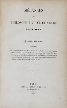 Item #23200 Mélanges de Philosophie Juive et Arabe. Première Livraison. S. Munk