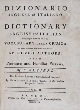 Item #23324 Dizionario Inglese ed Italiano. A Dictionary English and Italian containing all the...