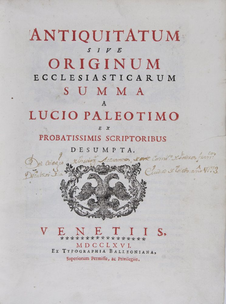 Item #23334 Antiquitatum sive Originum Ecclesiasticarum Summa. Lucio Paleotimo.