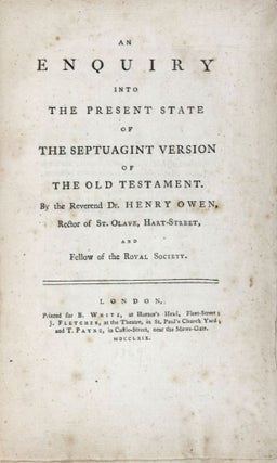 Item #23806 An Enquiry into The Present State of The Septuagint Version of the Old Testament....