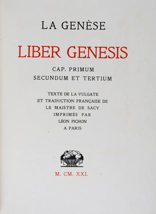 La Genèse. Liber Genesis. Cap. Primum, Secundum et Tertium. [SIGNED]