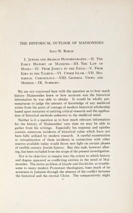 The Historical Outlook of Maimonides