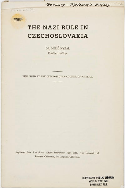 Item #24773 The Nazi Rule in Czechoslovakia. Milic Dr Kybal.