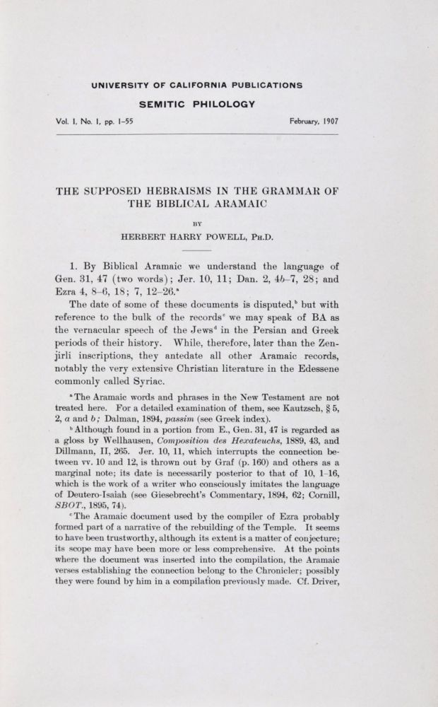 Item #24860 Semitic Philology. 1907-1918. Herbert Harry Powell, Louis I. Newman, William Popper.
