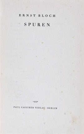 Item #25575 Spuren (Traces). Ernst Bloch