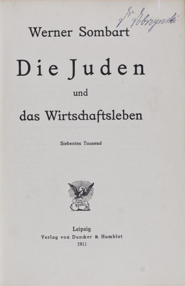 Item #25937 Die Juden und das Wirtschaftsleben. Werner Sombart.