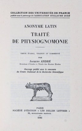 Item #26286 Traité de Physiognomonie. Anonyme Latin, Jacques André, traduit et...