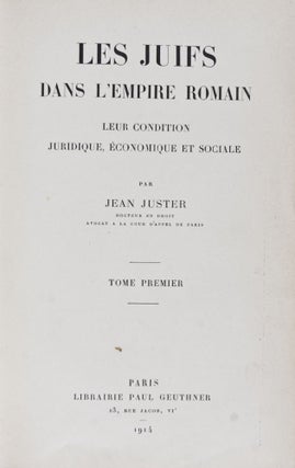 Item #26434 Les Juifs Dans l'Empire Romain. Leur Condition Juridique, Economique Et Sociale. 2...