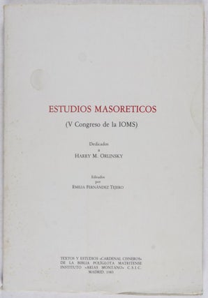 Item #26490 Estudios Masoreticos (V Congreso de la IOMS). Emilia Fernandez Tejero