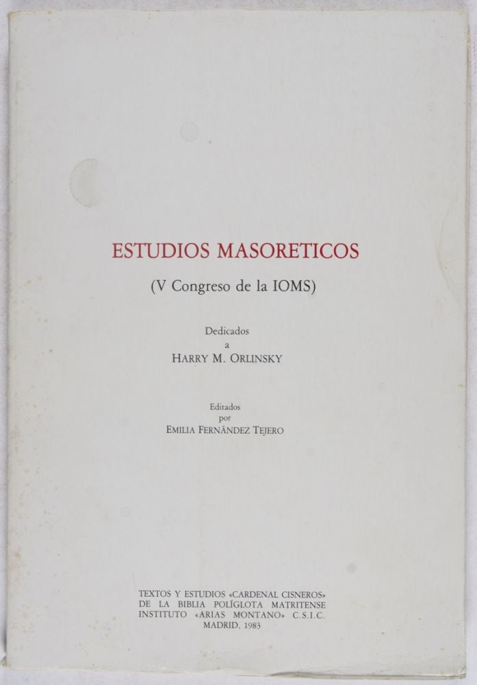 Item #26490 Estudios Masoreticos (V Congreso de la IOMS). Emilia Fernandez Tejero.