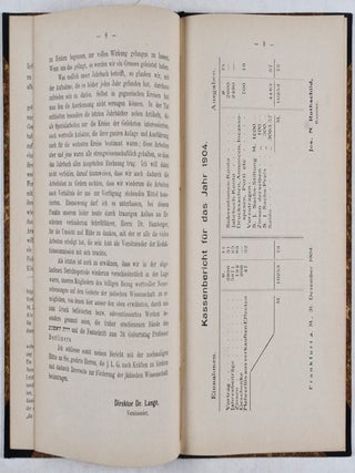 Zweiter Rechenschafts-Bericht der Jüdisch-Gesellschaft (Sitz : Frankfurt am Main), für die Jahre 1904-1906. Mit einer wissenschaftlichen Beilage von Provinzial-Rabbiner Dr. S. Bamberger-Hanau : "Sadducäer und Pharisäer in ihren Beziehungen zu Alexander Jannai und Salome"