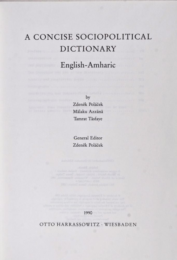 Item #27212 A Concise Sociopolitical Dictionary English-Amharic. Zdenek Polacek, Zdenek Polacek, Mälaku Azzänä, Tamrat Täsfaye, General.