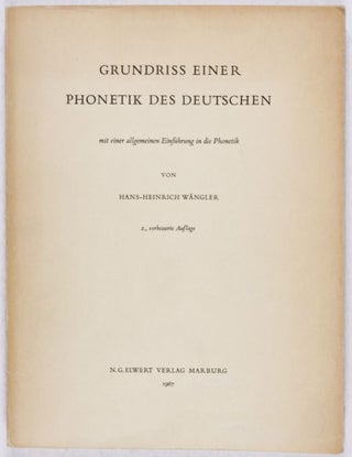 Item #27975 Grundriss einer Phonetik des Deutschen. Hans-Heinrich Wängler