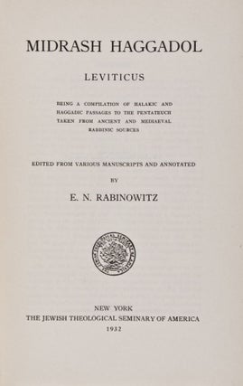 Item #27986 Midrash Haggadol: Leviticus. Being a Compilation of Halakic and Haggadic Passages to...