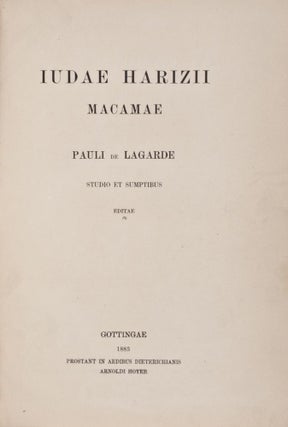 Item #28015 Judae Harizii Macamae Pauli de Lagarde studio et sumptibus editae. Yehuda Alharizi,...