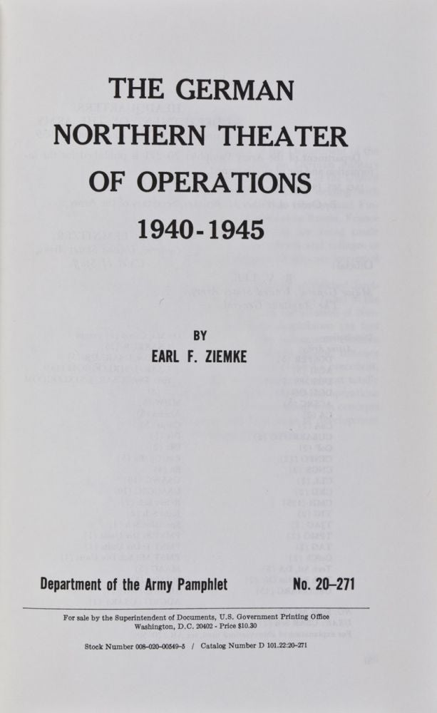 Item #28177 The German Northern Theater of Operations 1940-1945. Earl F. Ziemke.