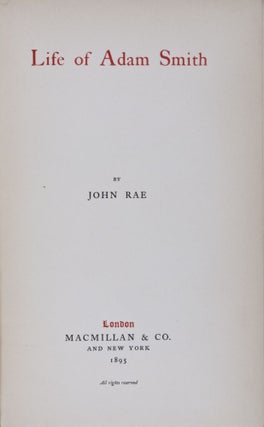 Item #28419 Life of Adam Smith. John Rae