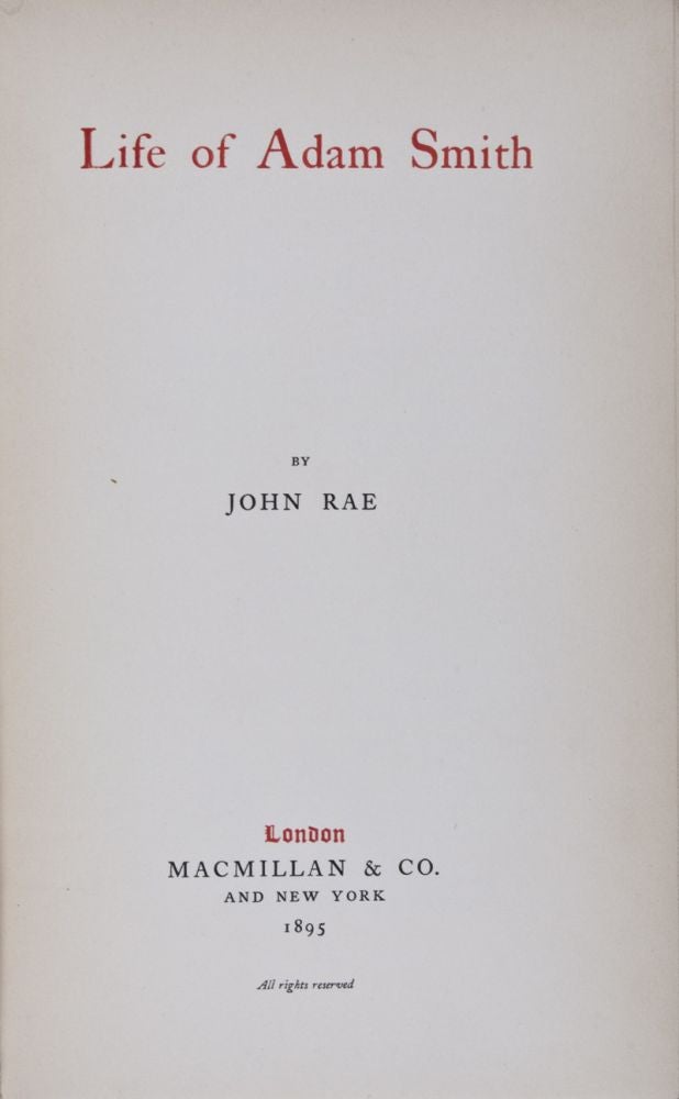 Item #28419 Life of Adam Smith. John Rae.
