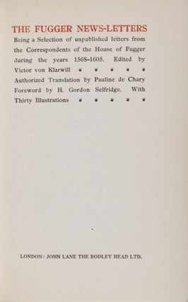 Item #28501 The Fugger News-Letters (2 volumes). Victor von Klarwill
