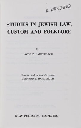 Item #28681 Studies in Jewish Law, Custom and Folklore. Jacob Z. Lauterbach