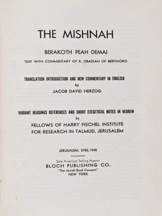 Item #28731 The Mishnah Berakoth Peah Demai. Text, Commentary, Translation Introduction, New...