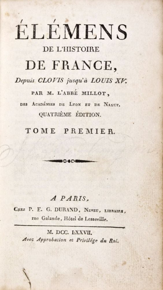 Item #28990 Elémens de l'Histoire de France Depuis Clovis jusqu'à Louis XV. 3-Vol. set (Complete). Millot, Abbé.