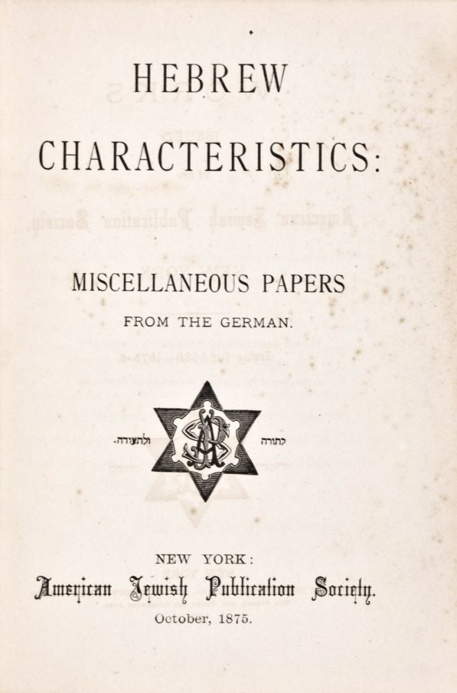 Item #29257 Hebrew Characteristics: Miscellaneous Papers (From the Temple Sinai Library). n/a.