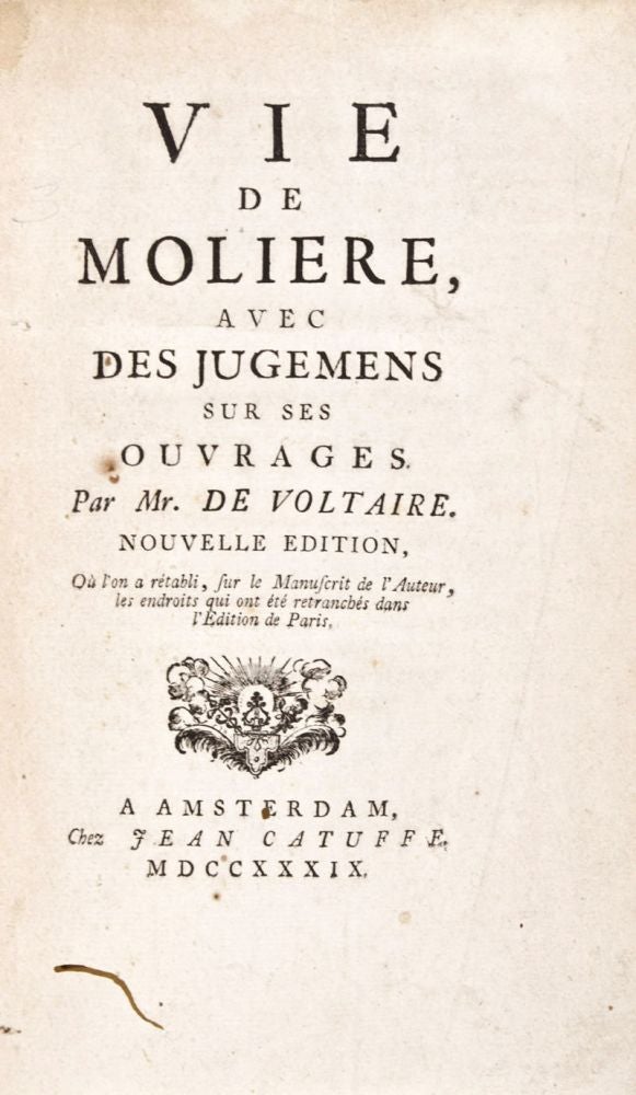 Item #29269 Vie de Molière, avec des jugemens sur ses ouvrages. Voltaire.